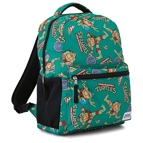 Teenage Mutant Ninja Turtles Backpack - Leonardo, Donatello, Michelangelo and Raphael - Officially Licensed TMNT School Bookbag (Green)