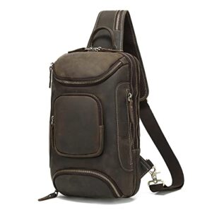 hespary leather sling bag crossbody shoulder backpack daypacks for men travel hiking fit 12.9" ipad