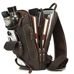 Hespary Leather sling bag crossbody shoulder backpack daypacks for men travel hiking fit 12.9" ipad