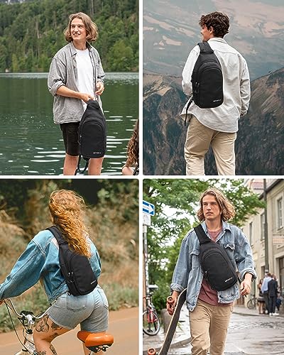 WATERFLY Crossbody Casual Bag Daypack: Small Sling Bag with Wet Bag for Men Black