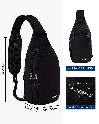 WATERFLY Crossbody Casual Bag Daypack: Small Sling Bag with Wet Bag for Men Black