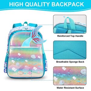 IQOVEO School Backpack for Girls, 16" Sequin Mermaid Kids Backpack Girls Elementary School, Lightweight Waterproof Toddler Backpacks with Adjustable Padded Straps