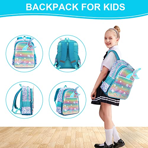 IQOVEO School Backpack for Girls, 16" Sequin Mermaid Kids Backpack Girls Elementary School, Lightweight Waterproof Toddler Backpacks with Adjustable Padded Straps