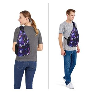 MOSISO Sling Backpack,Travel Hiking Daypack Pattern Rope Crossbody Shoulder Bag, Flamingo&Spacewalking Astronauts