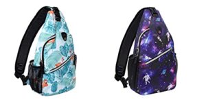 mosiso sling backpack,travel hiking daypack pattern rope crossbody shoulder bag, flamingo&spacewalking astronauts
