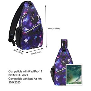 MOSISO Sling Backpack,Travel Hiking Daypack Pattern Rope Crossbody Shoulder Bag, Flamingo&Spacewalking Astronauts