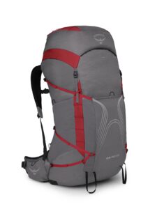 osprey eja pro 55l women's backpacking backpack, dale grey/poinsettia red, wxs/s