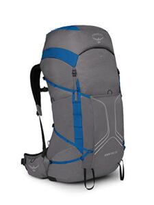 osprey exos pro 55l men's backpacking backpack, dale grey/agam blue, s/m