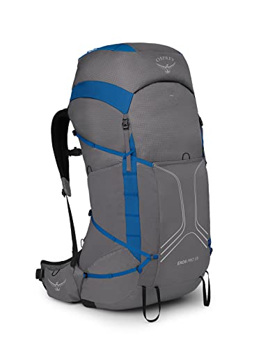 Osprey Exos Pro 55L Men's Backpacking Backpack, Dale Grey/Agam Blue, S/M