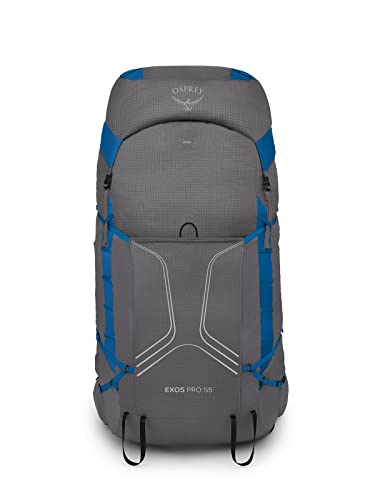 Osprey Exos Pro 55L Men's Backpacking Backpack, Dale Grey/Agam Blue, S/M