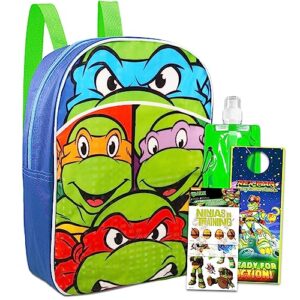 teenage mutant ninja turtles mini backpack for kids set - bundle with 11" tmnt backpack, stickers, water pouch, more | tmnt backpack preschool