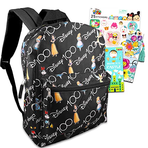 Disney 100th Anniversary Backpack Set - Disney School Bag Bundle with 16" Disney Backpack, Stickers, Bookmark, More | Mickey Mouse Backpack for Kids, Adults