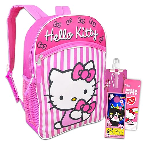 Hello Kitty Backpack for Girls - Bundle with 16" Hello Kitty School Backpack, Hello Kitty Stickers, Water Pouch, More | Hello Kitty Backpack for School