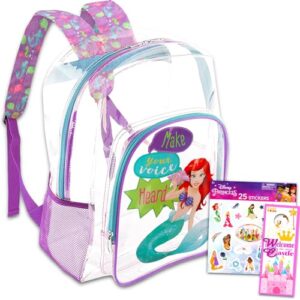 ariel backpack for girls 8-12 - bundle with 16” transparent backpack for girls, disney princess stickers, more | little mermaid school backpack kids