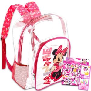 fast forward minnie clear backpack - bundle with minnie mouse backpack for girls 16 inch, minnie stickers, more | transparent minnie backpack for kids school supplies