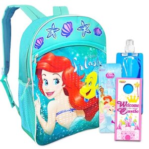 the little mermaid backpack for kids set - bundle with 16" ariel backpack, stickers, water pouch, more | disney the little mermaid backpack for girls