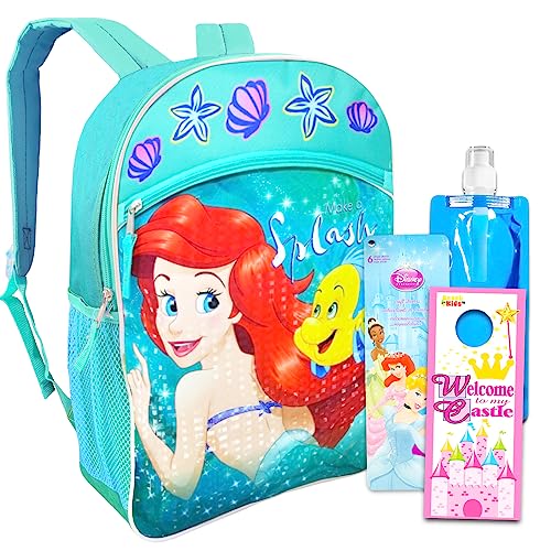 The Little Mermaid Backpack for Kids Set - Bundle with 16" Ariel Backpack, Stickers, Water Pouch, More | Disney The Little Mermaid Backpack for Girls