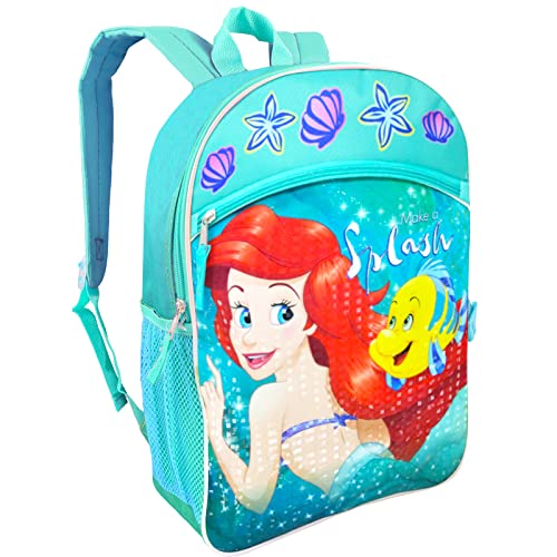 The Little Mermaid Backpack for Kids Set - Bundle with 16" Ariel Backpack, Stickers, Water Pouch, More | Disney The Little Mermaid Backpack for Girls