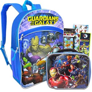 guardians of the galaxy backpack with avengers lunch box set - marvel school bag bundle with 16” guardians of the galaxy backpack, avengers lunch bag, stickers, more | marvel backpack for boys