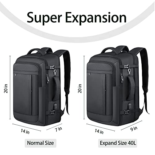 LCKPENG Carry on Backpack, Large Travel Backpack, Luggage Backpacks for Men and Women, Expandable Airplane Approved Business Carryon Suitcase Backpack Casual Daypack Weekender Bag, 40L, Black