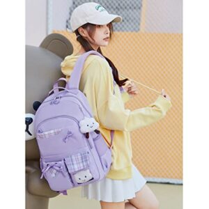 GLOOMALL Cute Rolling Backpack School Girls Boys, Lightweight Trolley Travel Bag with 6 Wheels Classic Roller Luggage (Purple bow)