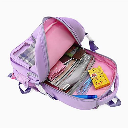 GLOOMALL Cute Rolling Backpack School Girls Boys, Lightweight Trolley Travel Bag with 6 Wheels Classic Roller Luggage (Purple bow)