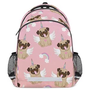 pardick unicorn backpacks for school travel shoulder bag pug bookbags for student boys girls with chest strap and reflective strip