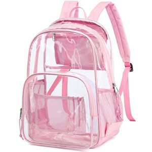 MIRLEWAIY Lightweight durable See Through Book Bag Stadium Approved Schoolbag Heavy Duty Mesh school Backpack with Inner Compartment, Pink