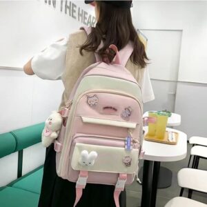 GGWIEAEA 5PCS Kawaii Backpack Set with Cute Pendant Waterproof College Style Suitable for Teenage Girls