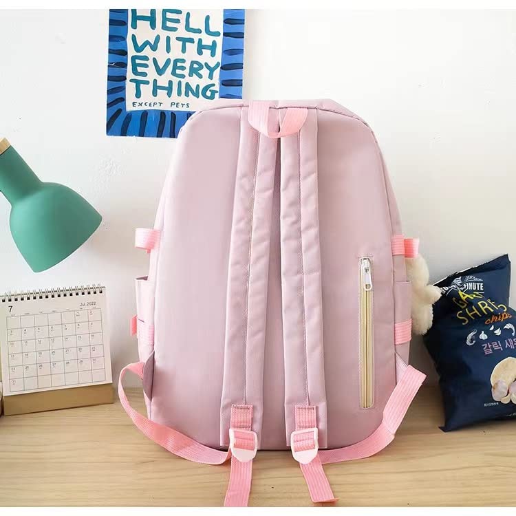 GGWIEAEA 5PCS Kawaii Backpack Set with Cute Pendant Waterproof College Style Suitable for Teenage Girls