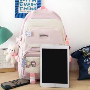 GGWIEAEA 5PCS Kawaii Backpack Set with Cute Pendant Waterproof College Style Suitable for Teenage Girls