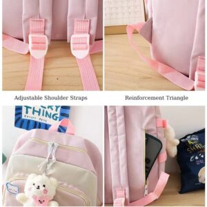 GGWIEAEA 5PCS Kawaii Backpack Set with Cute Pendant Waterproof College Style Suitable for Teenage Girls