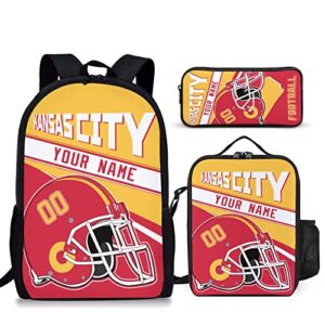 mdbozli kansas city custom football backpack 3 piece set add your name and nume school bag with lunch box and pen case set gift for boys girls
