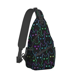 fylybois colorful cat sling bag travel crossbody backpack chest hiking bags casual shoulder daypack for women men with strap lightweight outdoor sport climbing runners