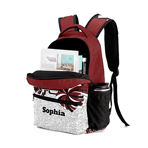 Personalized Cheerleader Dark Red Black Custom Backpack Waterproof Multifunctional Daypack with Name Gift