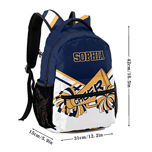 Personalized Custom Cheerleader Navy Blue Yellow Backpack Lightweight Travel Hiking Causual Bag With Name