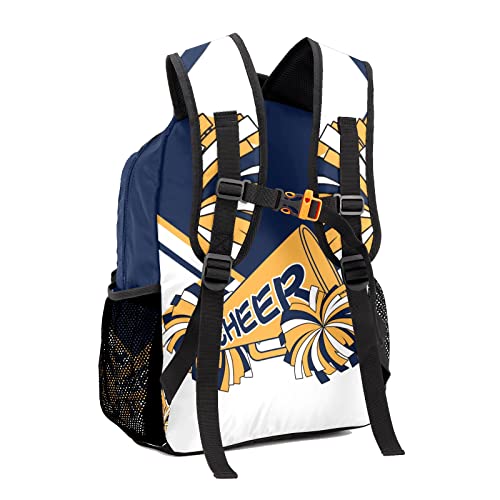 Personalized Custom Cheerleader Navy Blue Yellow Backpack Lightweight Travel Hiking Causual Bag With Name