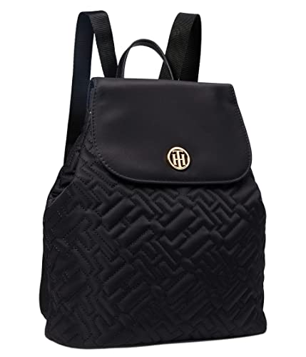 Tommy Hilfiger Nina II Flap Backpack Bias Quilted Smooth Nylon Black One Size