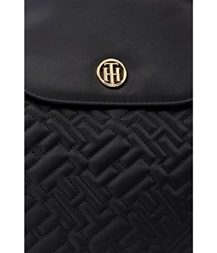 Tommy Hilfiger Nina II Flap Backpack Bias Quilted Smooth Nylon Black One Size