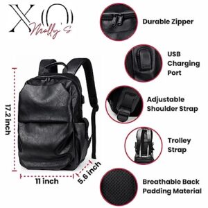 xoMolly's Anti-Theft 15 inch Laptop Leather Backpack (Black)