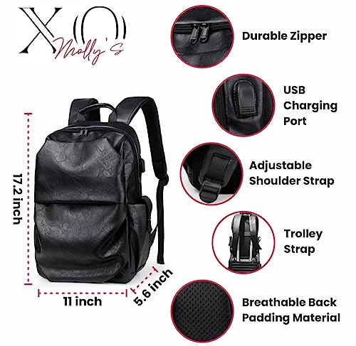 xoMolly's Anti-Theft 15 inch Laptop Leather Backpack (Black)