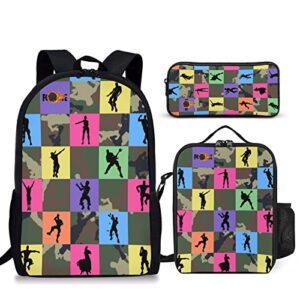 rnxzbia 17inch Game Backpack 3Pcs School Backpack Set with Lunch Bag Pencil Case Gifts for Kids Students Boys Girls, color