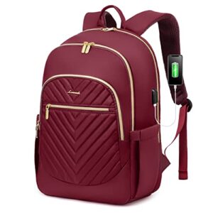lovevook travel laptop backpack women, anti theft work laptop bag with usb charging port, 15.6 inch computer backpacks purse water resistant college unisex casual daypack, red