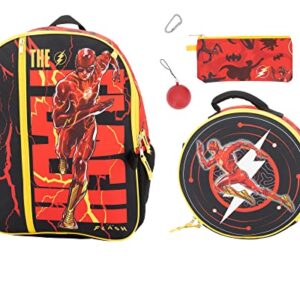 The Flash 5 Piece Backpack Set, Kids 16" Super Hero School Travel Bag with Front Zip Pocket, Red