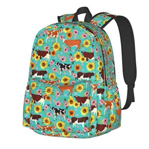 biunnru cow sunflower flower travel backpacks 15 in cartoon backpacks for laptop backpack