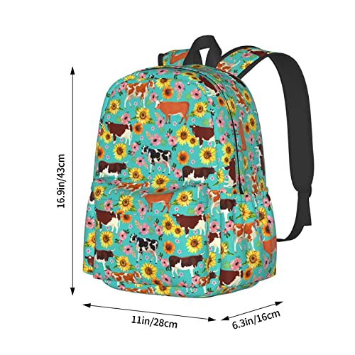 Biunnru Cow Sunflower Flower Travel Backpacks 15 In Cartoon Backpacks For Laptop Backpack