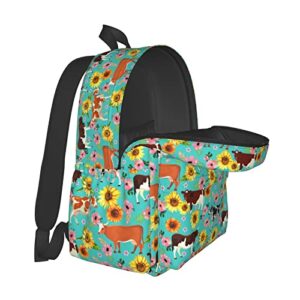 Biunnru Cow Sunflower Flower Travel Backpacks 15 In Cartoon Backpacks For Laptop Backpack