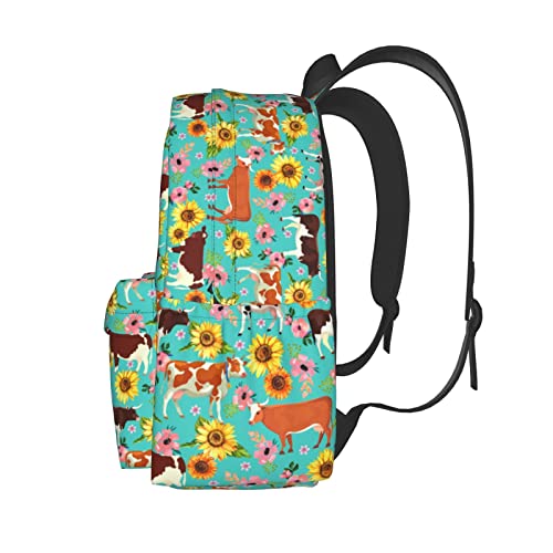 Biunnru Cow Sunflower Flower Travel Backpacks 15 In Cartoon Backpacks For Laptop Backpack