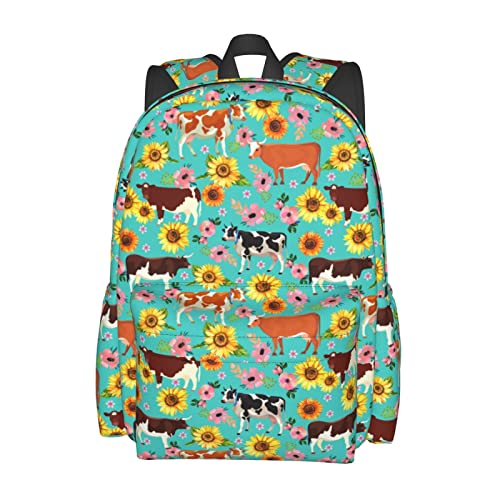 Biunnru Cow Sunflower Flower Travel Backpacks 15 In Cartoon Backpacks For Laptop Backpack