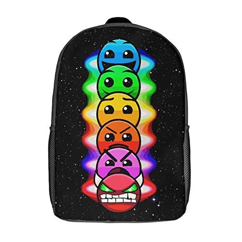 ONBJKPLG Geometry Dash Anime Backpack 17 Inch Cute Funny Bookbag Casual Laptop Daypack for Travel Picnic Camping